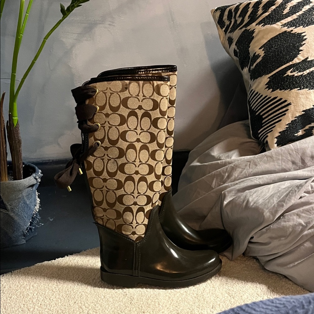 Coach Brown and Black Winter Rain Boots